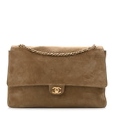 Suede Calfskin Souplissimo Maxi Flap Dark Beige