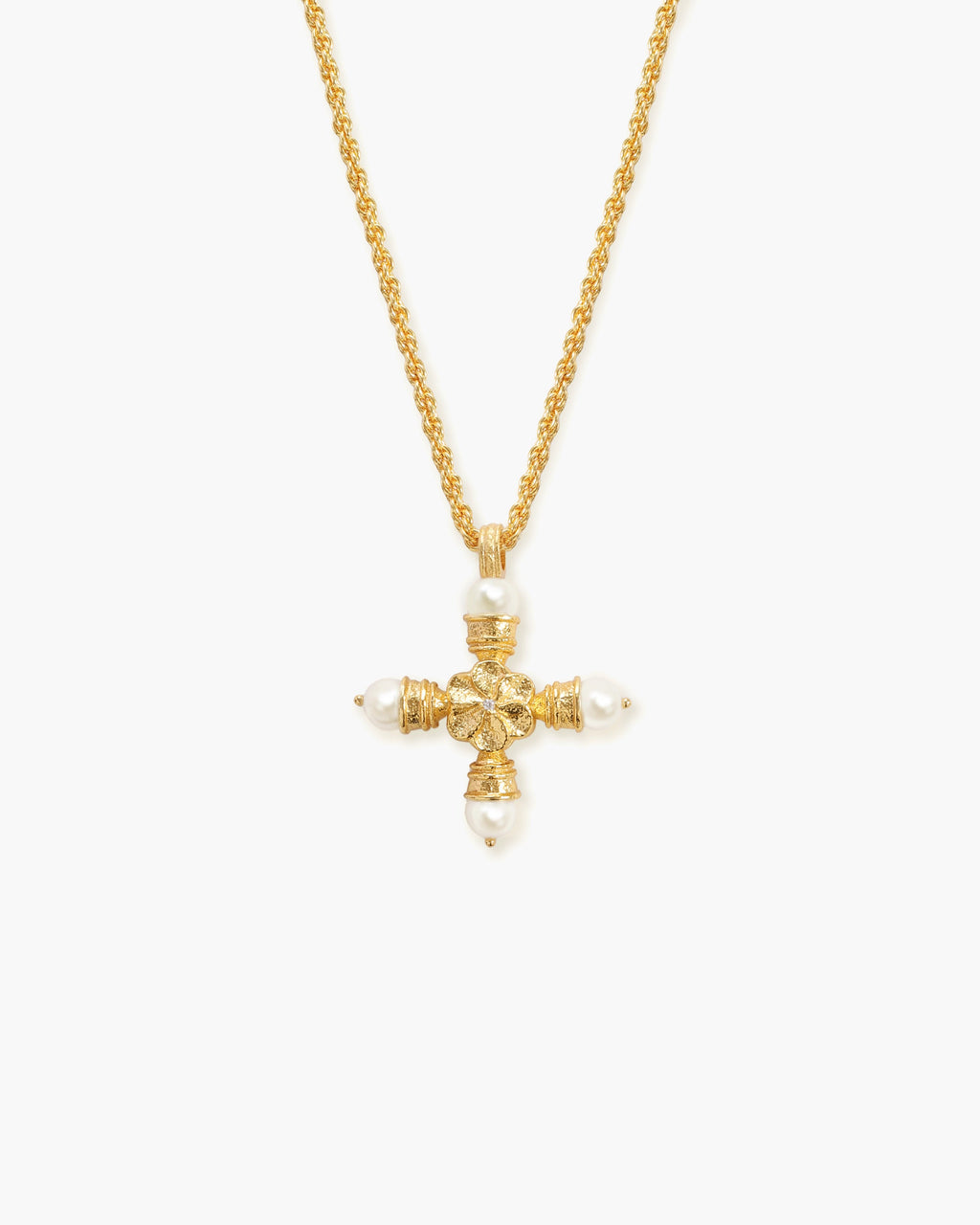 Florence Pearl Cross Necklace in Silver