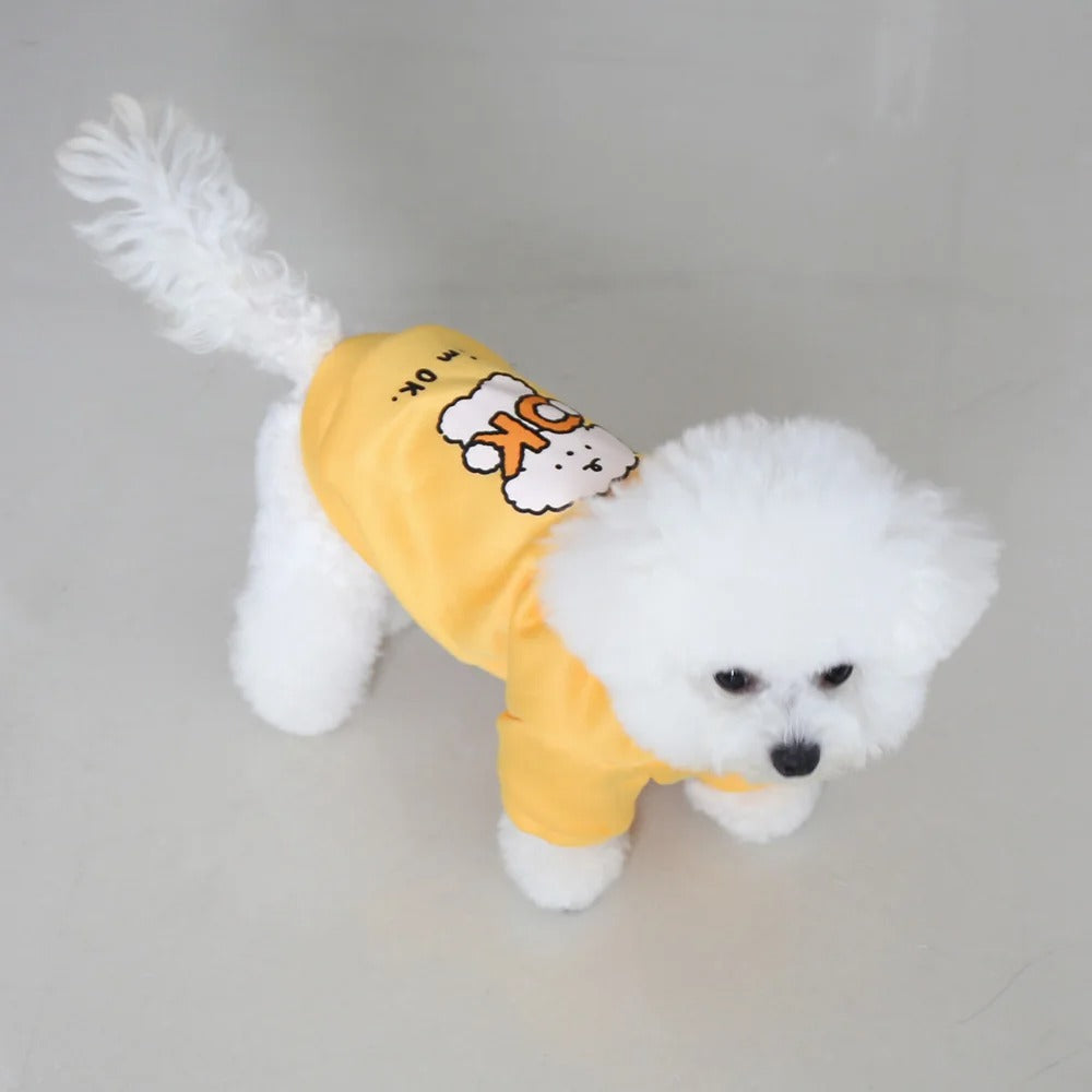 Cat and dog clothes for autumn and winter, made of milk silk and flannel, with a cute dog print hoodie and drawstring buckle (Medium)