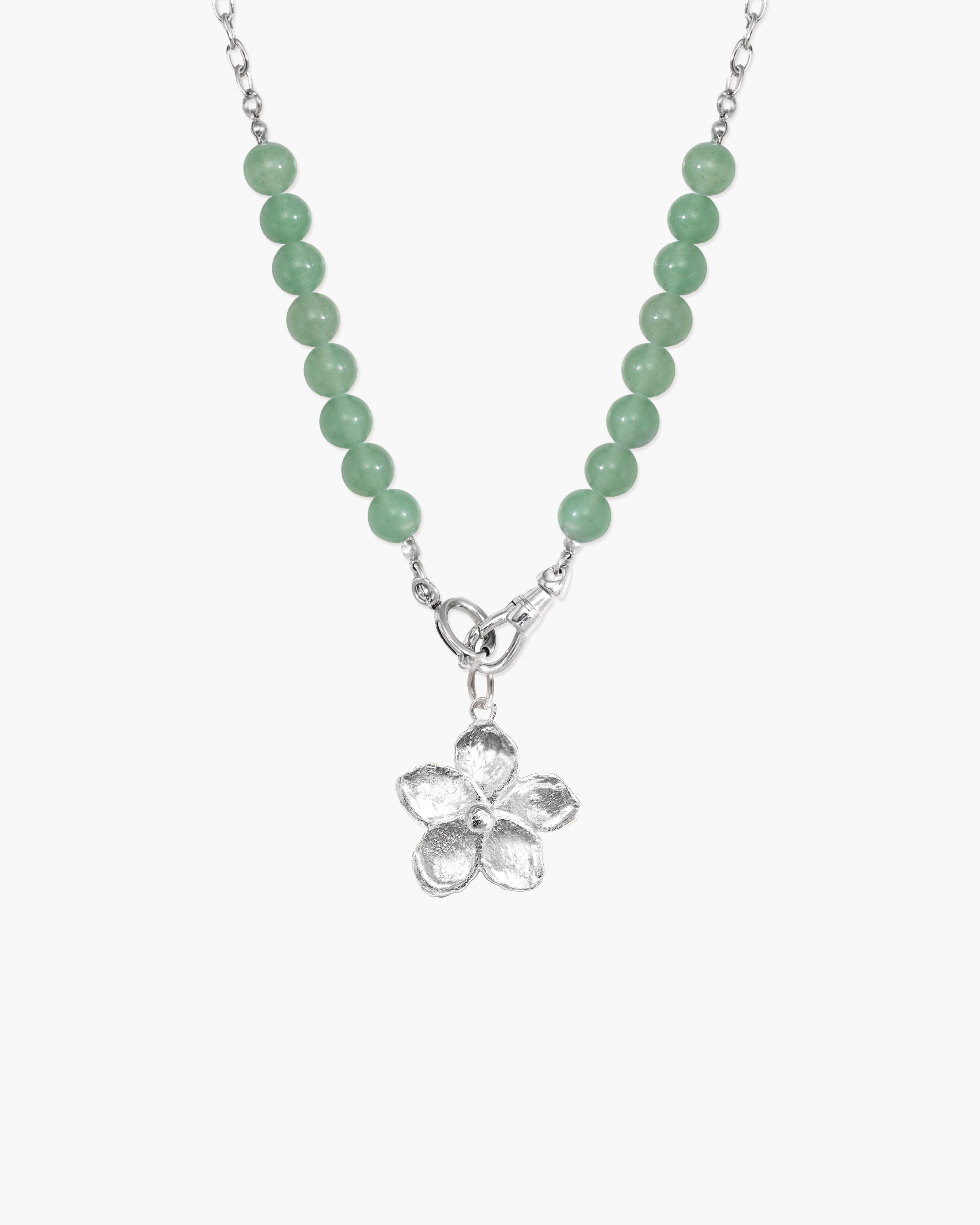 Green Aventurine Beaded Necklace with Charm Holder Clasp