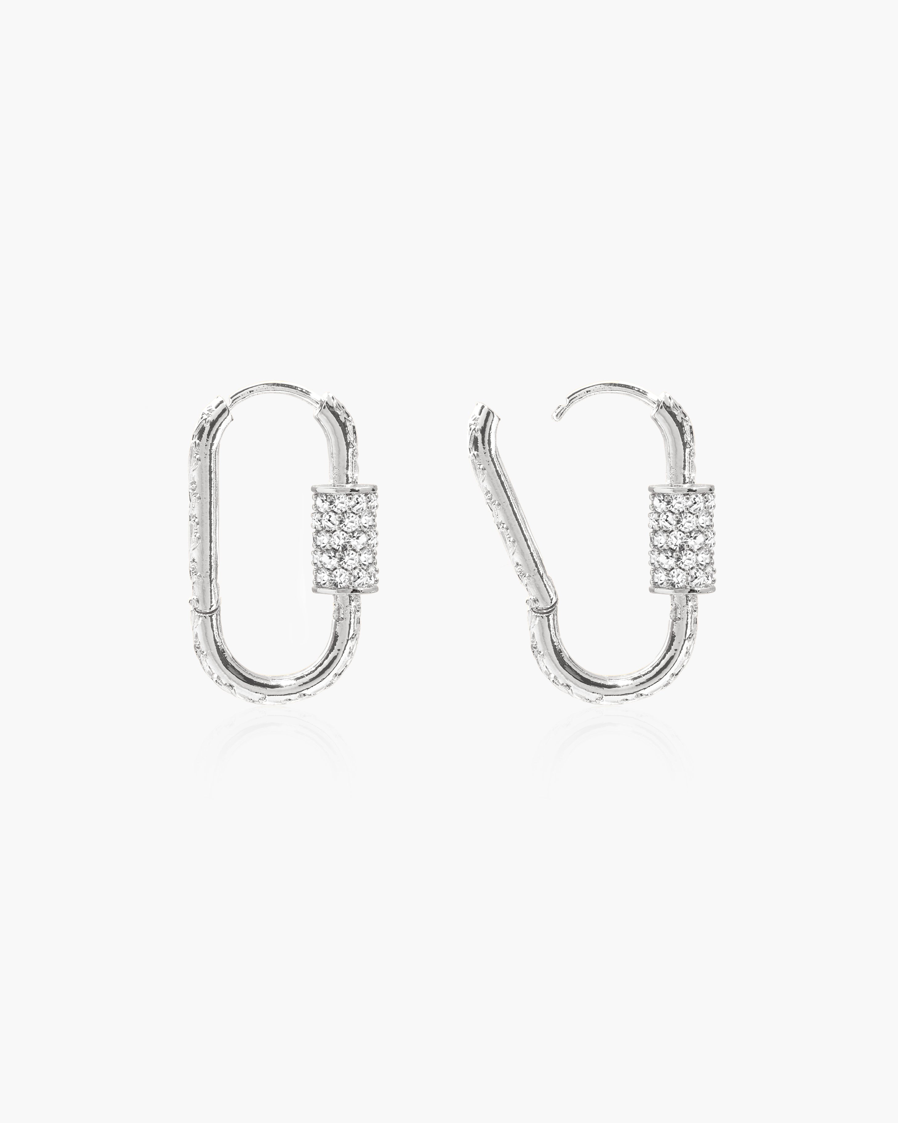 Eden Carabiner Huggie Earrings in Silver