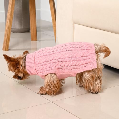 2 Pack Dog Sweaters for Small Dogs Winter Turtleneck Pullover Cable Knit Fleece Stretch Puppy Doggie Chihuahua Toy Poodle Yorkie Pomeranian Boy Girl Pet Clothes (S, Pink & Purple)