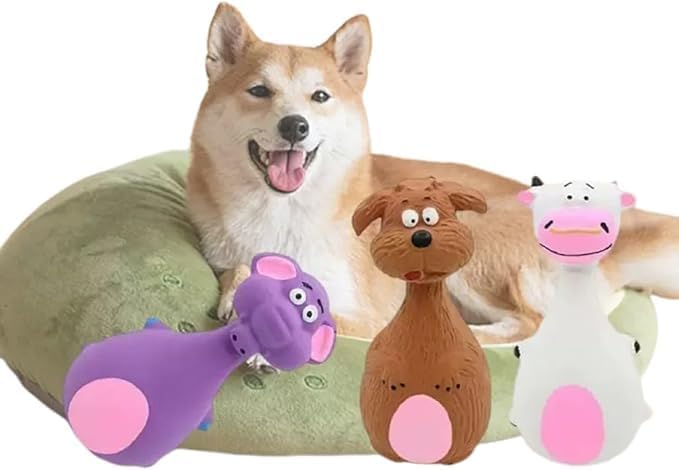 Dog Squeaky Chew Toy – Tough Natural Latex Fun for Teacup to Small Puppies (0-22 lbs)! Perfect for Fetch, Chewing & Cuteness Overload (Brown Dog)
