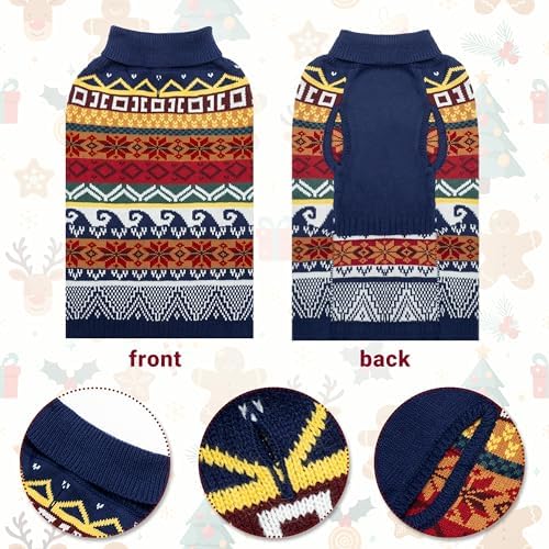 Dog Christmas Sweater, Winter Warm Fleece Holiday Pet Clothes for XL Dogs, Cute Snowflake Turtleneck Dog Pullover Knitwear Indoor & Outdoor