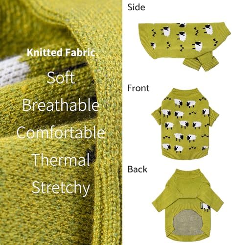 Funny Sheep Dog Sweater, Thermal Winter Clothes for Small Dogs, Boy, Girl - Dog Holiday Pullover Jumper, Pet Outfit - Black, Green, White, S