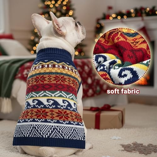 Dog Christmas Sweater, Winter Warm Fleece Holiday Pet Clothes for XL Dogs, Cute Snowflake Turtleneck Dog Pullover Knitwear Indoor & Outdoor