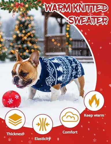 2PCS Dog Christmas Sweater, Soft Warm Pet Clothes Coat for Small Medium Large Dogs and Cats Boy Girl, Fall Cozy Holiday Turtleneck Knitting Collar Pullover Pup Outfit Costume for Thanksgiving New Year