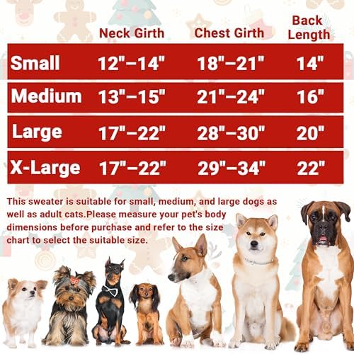 Dog Christmas Sweater, Winter Warm Fleece Holiday Pet Clothes for XL Dogs, Cute Snowflake Turtleneck Dog Pullover Knitwear Indoor & Outdoor