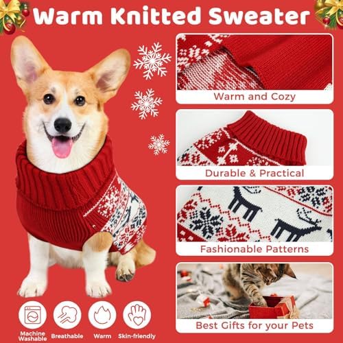 Christmas Dog Sweaters for Small Medium Large Dogs and Cats,Pet Soft Warm Holiday Outfit Girl & Boy,Pup Winter Clothes Turtleneck Double Knitting Collar for Outdoors Playing (Deer, L)