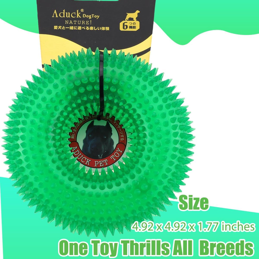Dog Squeaky Chew Toys for Aggressive Chewers, Small Medium Large Dogs Teeth Cleaning Soft Natural Rubber Float Toy for Indoor Outdoor Water Pool, Donut Ring Design 4.92 inch, Crystal Blue Crystal Green
