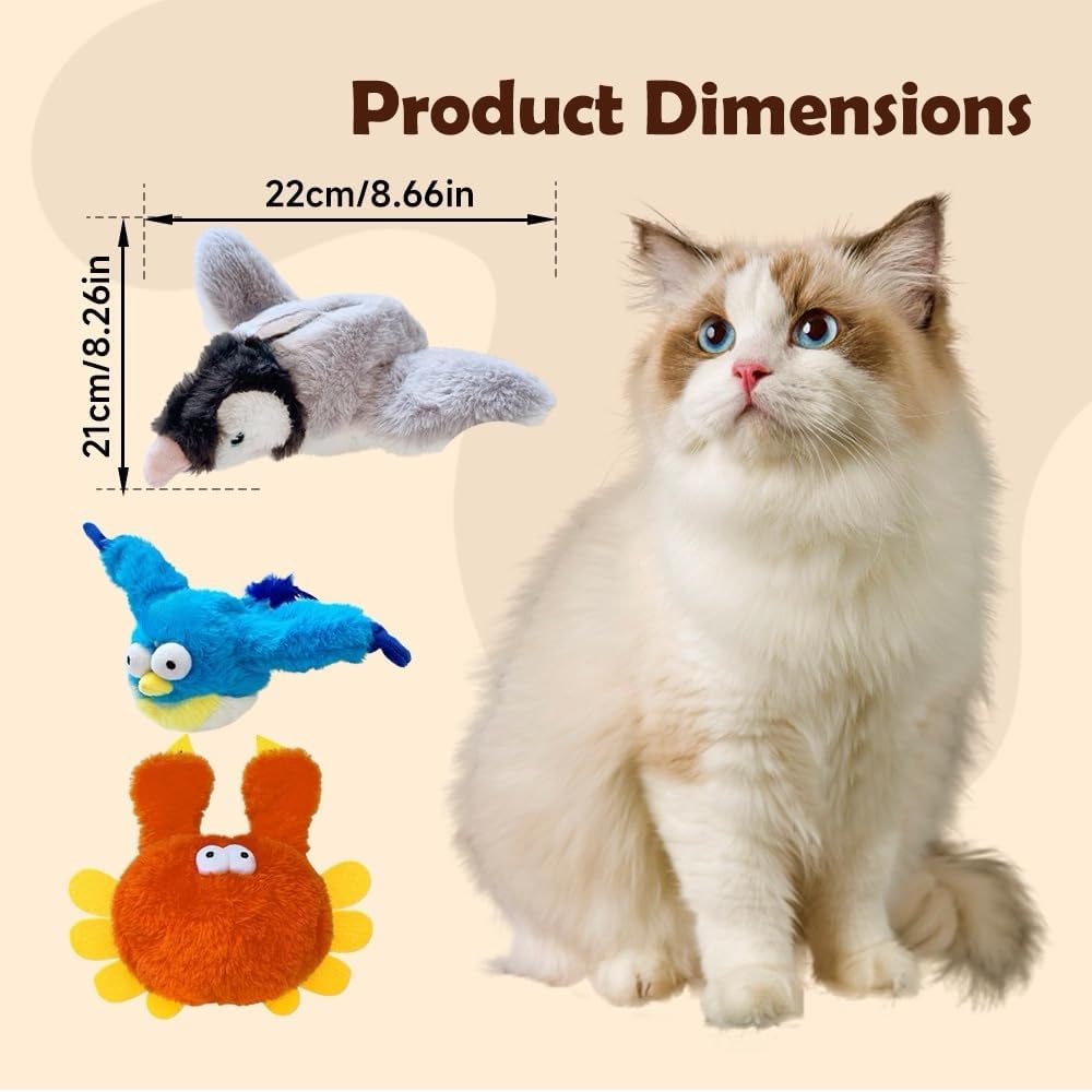 Cat Toy, 2026 Upgrade Interactive Chirping Bird with Flapping Wings, Rechargeable Toy for Indoor Cats (Blue)