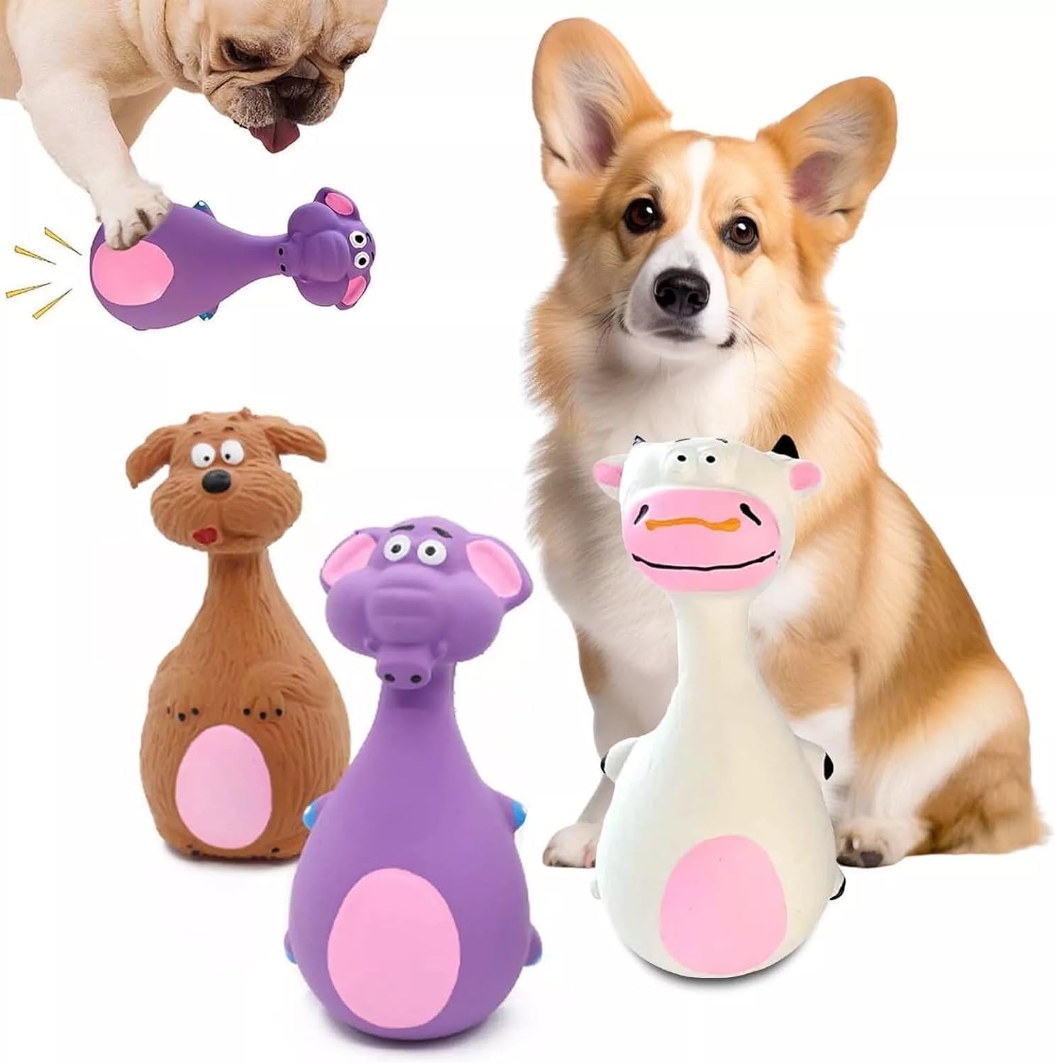 Dog Squeaky Chew Toy – Tough Natural Latex Fun for Teacup to Small Puppies (0-22 lbs)! Perfect for Fetch, Chewing & Cuteness Overload (Brown Dog)