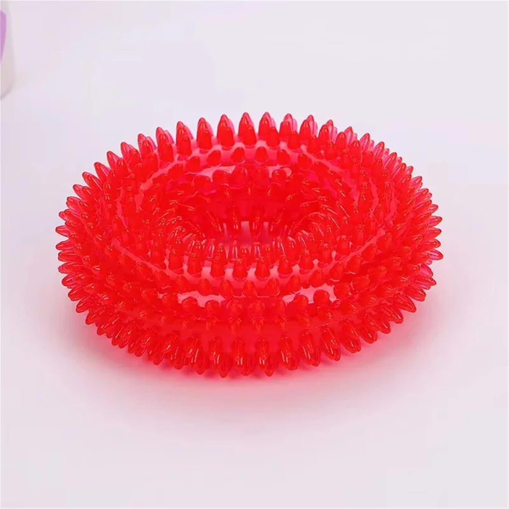 Dog Squeaky Chew Toys for Aggressive Chewers, Small Medium Large Dogs Teeth Cleaning Soft Natural Rubber Float Toy for Indoor Outdoor Water Pool, Donut Ring Design 4.92 inch, Crystal Blue Crystal Red