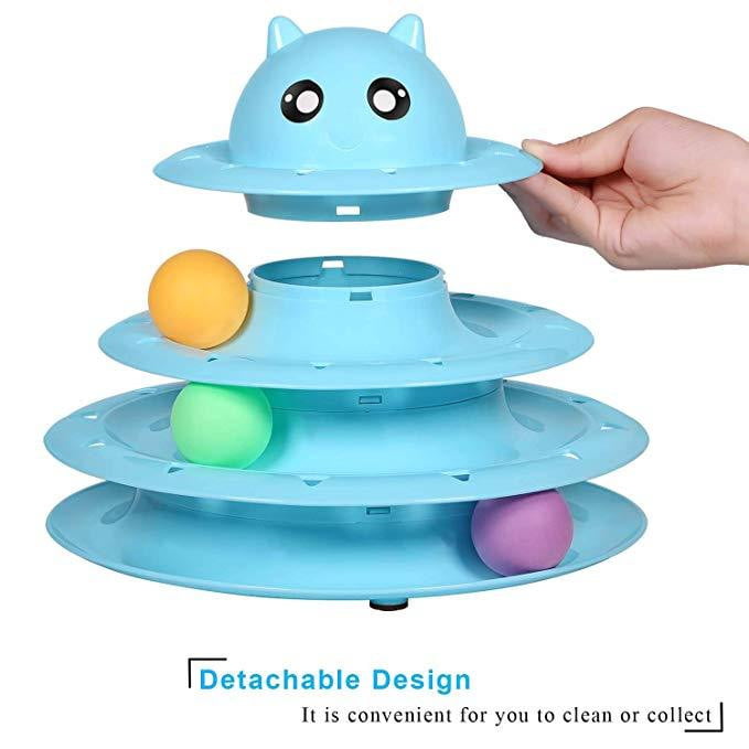 Cat Toy Colorful 3 Level Tower Track Roller Toy with Balls