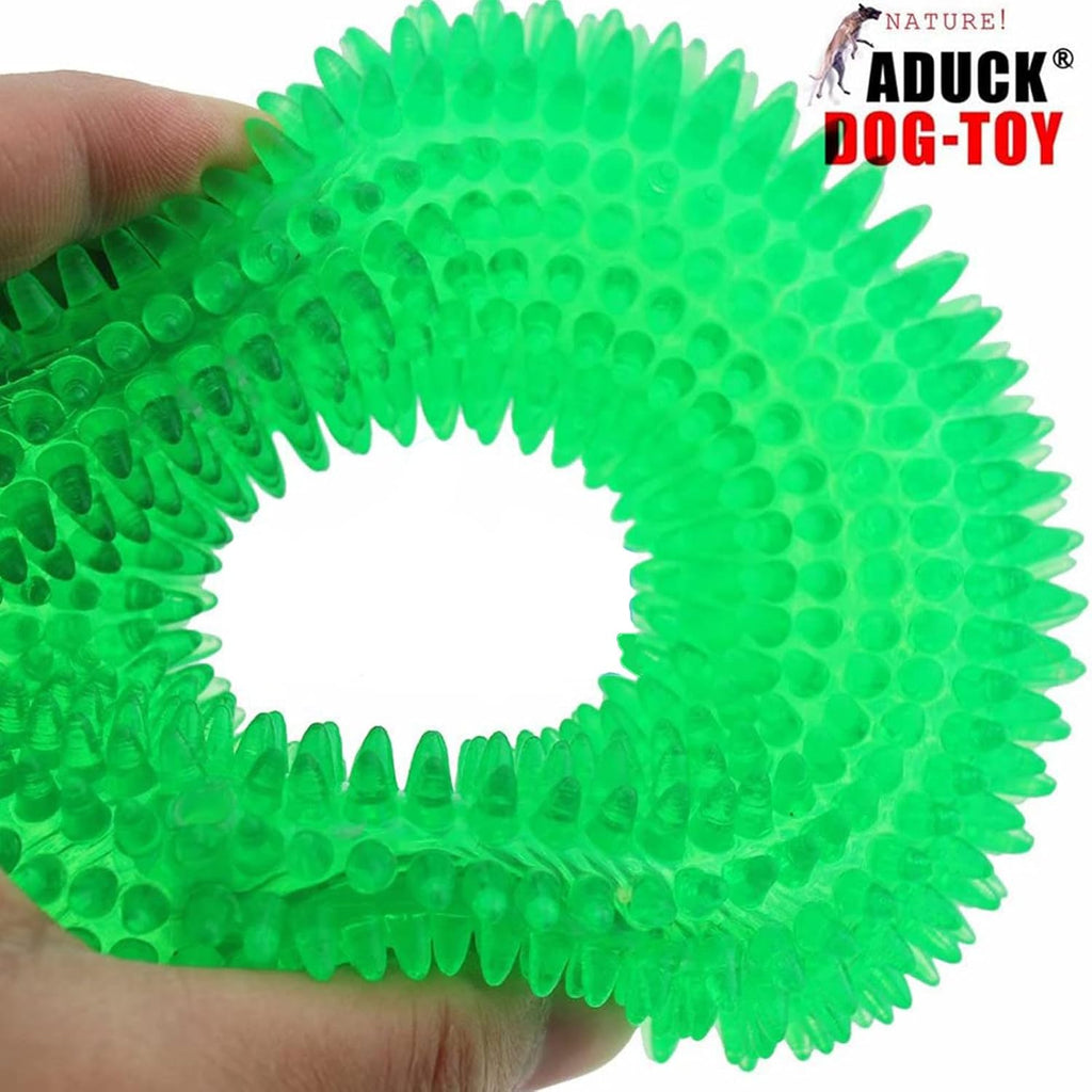 Dog Squeaky Chew Toys for Aggressive Chewers, Small Medium Large Dogs Teeth Cleaning Soft Natural Rubber Float Toy for Indoor Outdoor Water Pool, Donut Ring Design 4.92 inch, Crystal Blue Crystal Green