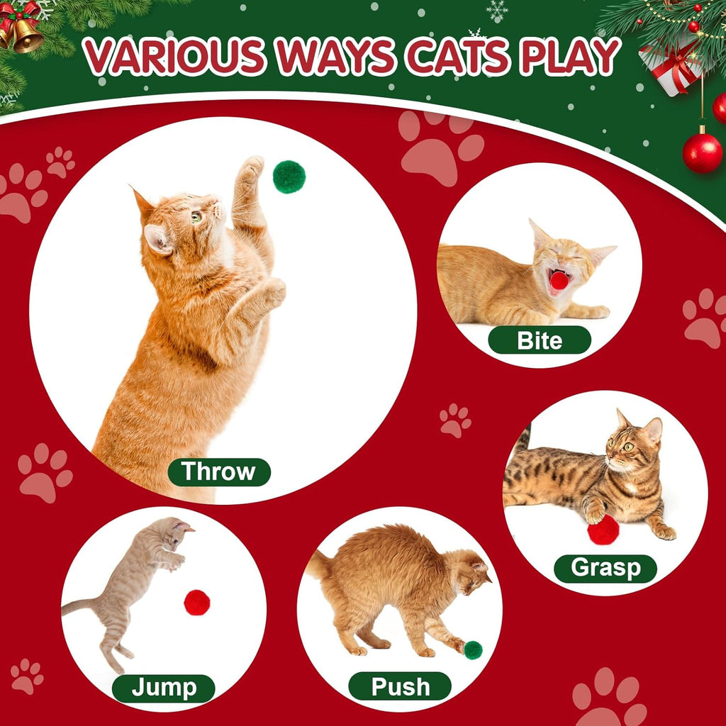Cat Toy Balls with Launchers Set (2+60), 60 Pom Pom Balls & 2 Ball Launchers, Cat Enrichment Toys, Interactive Cat Toy, Soft & Safe Cat Toys, for Cat