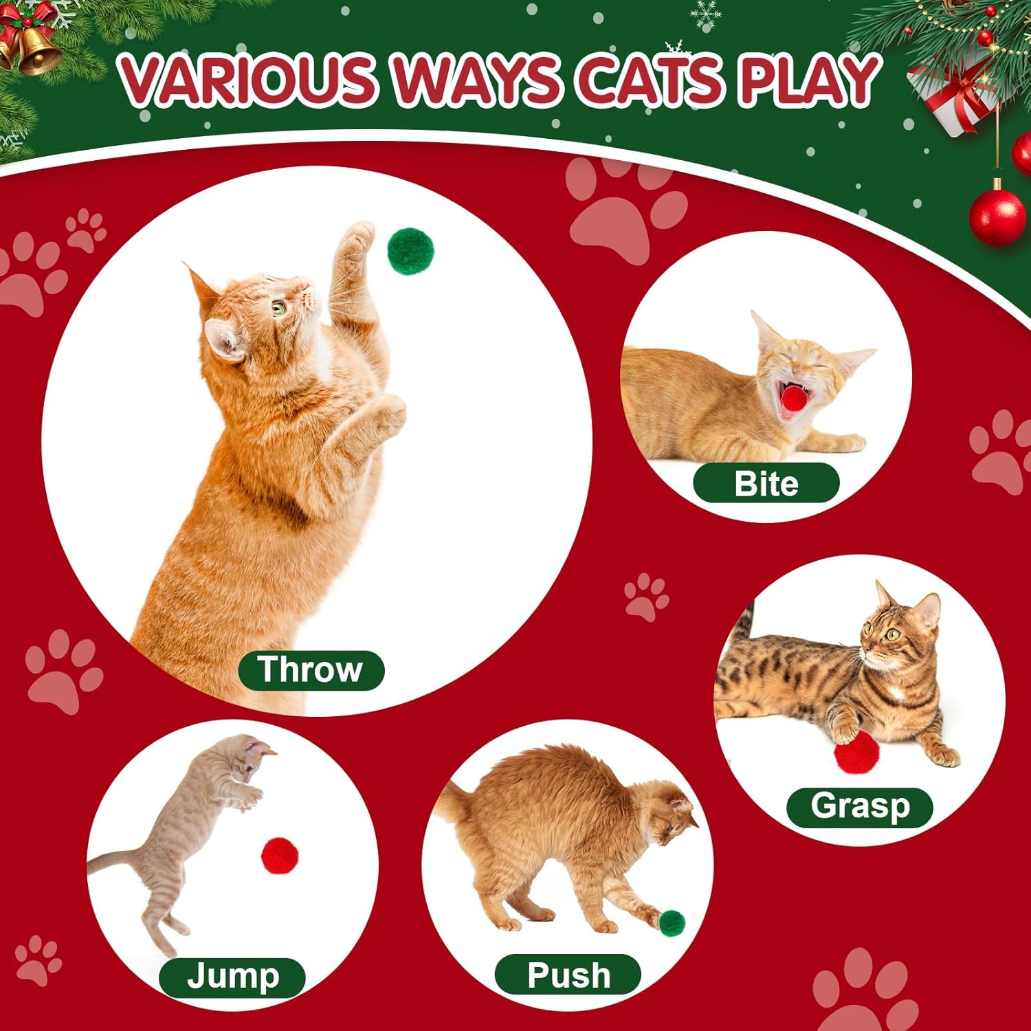 Cat Toy Balls with Launchers Set (2+60), 60 Pom Pom Balls & 2 Ball Launchers, Cat Enrichment Toys, Interactive Cat Toy, Soft & Safe Cat Toys, for Cat