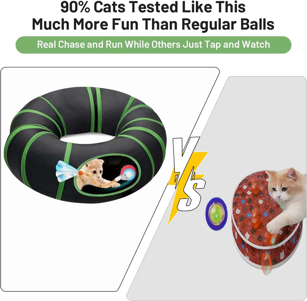 Cat Toys Ball Fast Rolling in Cat Tunnel – Motion-Activated Ball in Enrichment Tunnel,Hide & Seek Puzzle Game for Indoor Cats & Kittens,Boredom Relief for Cats (Orange-red)