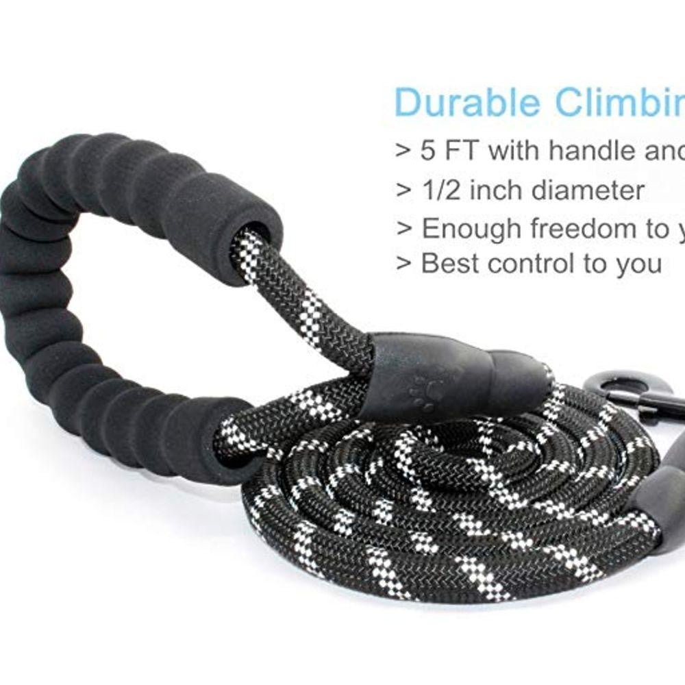 5ft Strong Dog Leash with Comfortable Padded Handle and Reflective Threads for Medium and Large Dogs