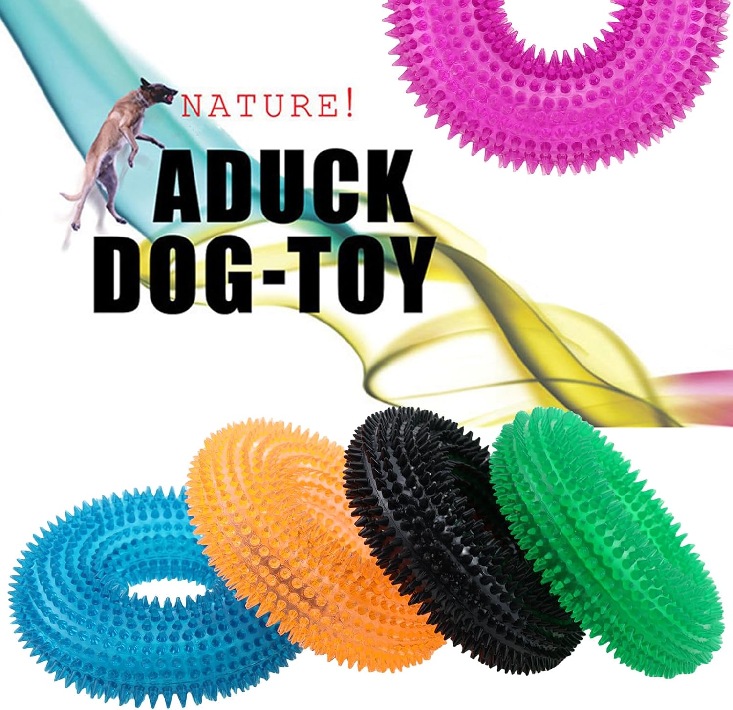 Dog Squeaky Chew Toys for Aggressive Chewers, Small Medium Large Dogs Teeth Cleaning Soft Natural Rubber Float Toy for Indoor Outdoor Water Pool, Donut Ring Design 4.92 inch, Crystal Blue Crystal Green