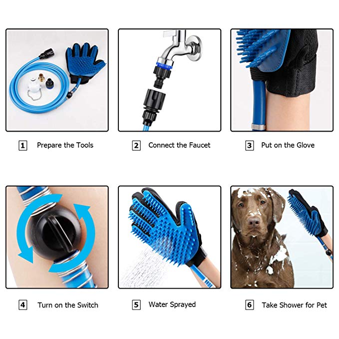 Pet Grooming Shower Bathing Spray Gloves for Dogs & Cats, Compatible with Outdoor Hose & Bath Tub
