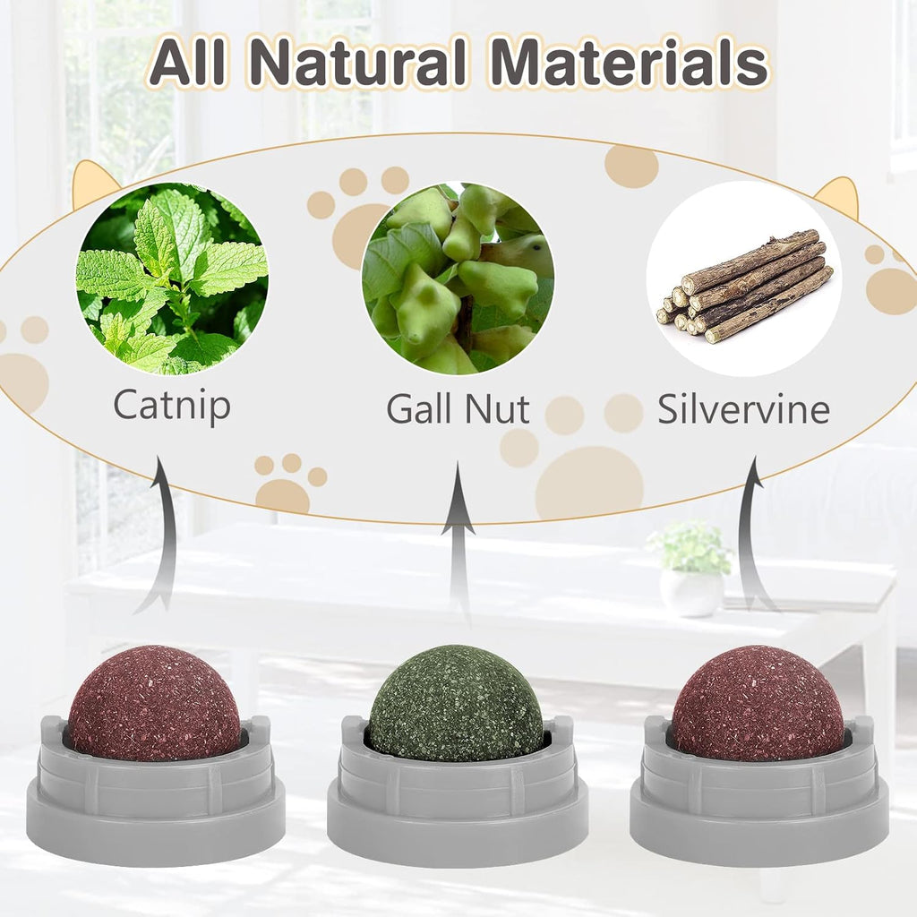 3 Pack Catnip Balls, Catnip Ball for Cats Wall, Edible Kitty Toys for Cats Lick, Safe Healthy Kitten Chew Toys, Teeth Cleaning Dental Cat Toys, Cat Wall Treats (Grey)