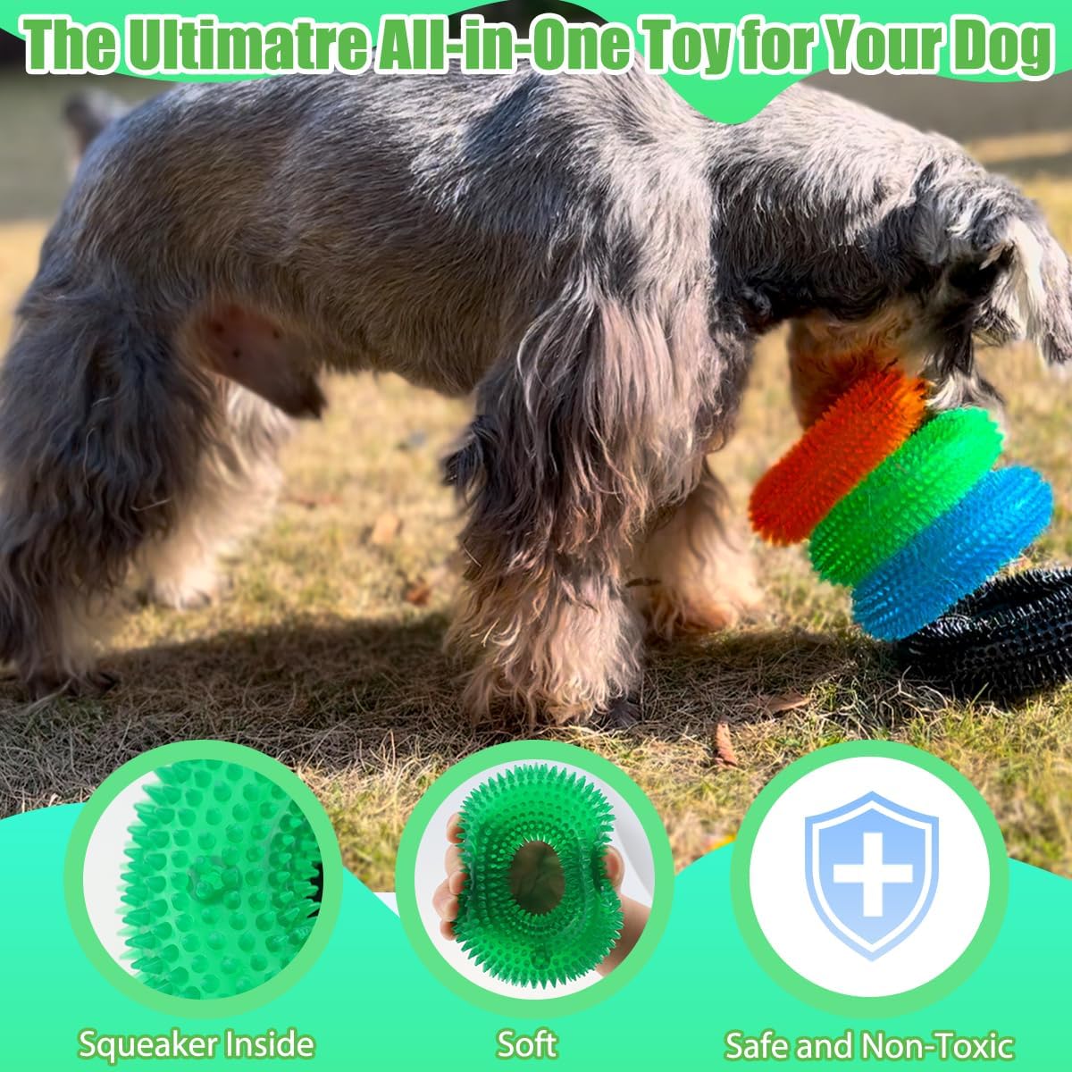 Dog Squeaky Chew Toys for Aggressive Chewers, Small Medium Large Dogs Teeth Cleaning Soft Natural Rubber Float Toy for Indoor Outdoor Water Pool, Donut Ring Design 4.92 inch, Crystal Blue Crystal Green