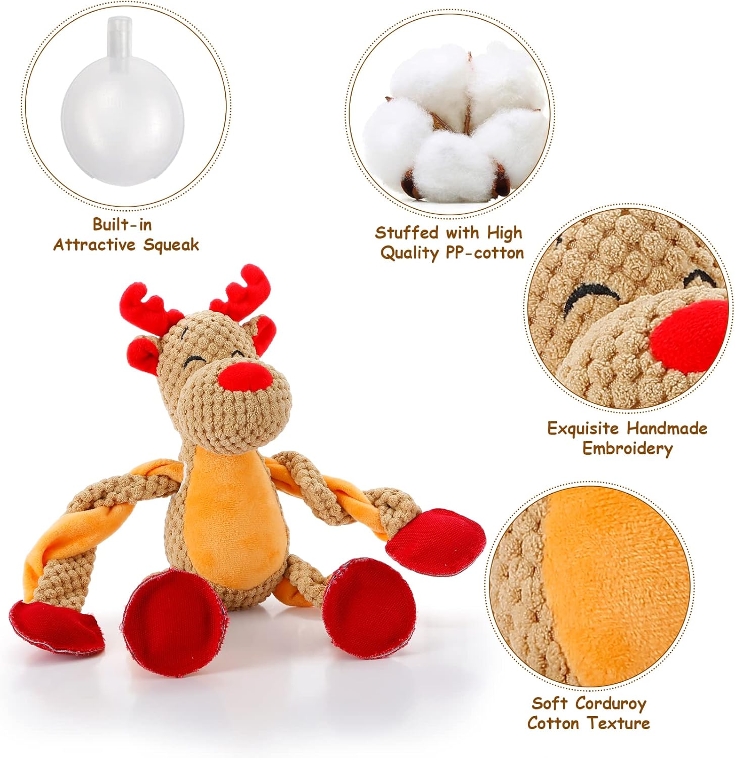 Christmas Dog Toys, Squeaky Snowman Plush with Ropes for Tug of War, Durable Interactive Chew Toys for Puppy Small Medium Large Dogs