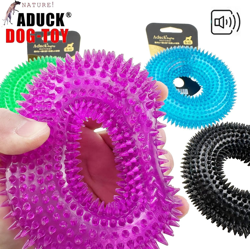 Dog Squeaky Chew Toys for Aggressive Chewers, Small Medium Large Dogs Teeth Cleaning Soft Natural Rubber Float Toy for Indoor Outdoor Water Pool, Donut Ring Design 4.92 inch, Crystal Blue Crystal purple