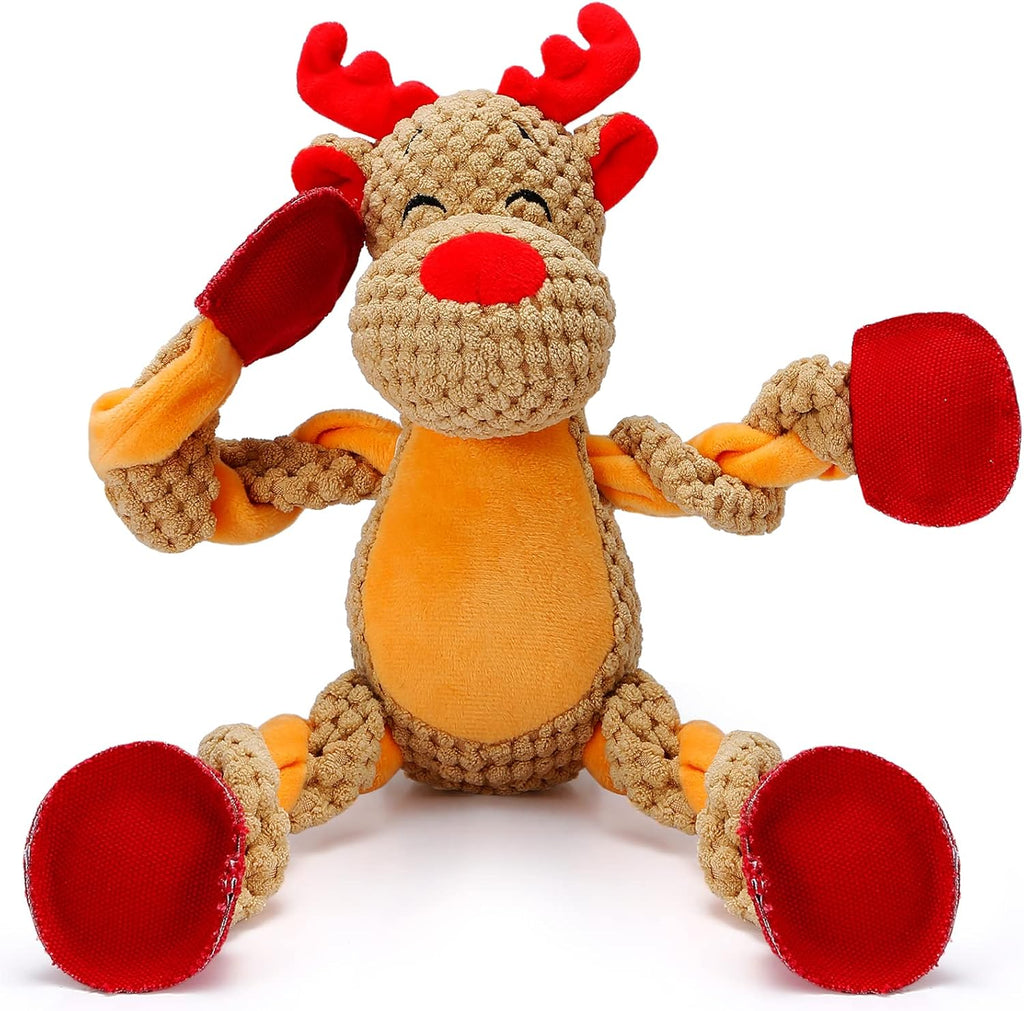 Christmas Dog Toys, Squeaky Snowman Plush with Ropes for Tug of War, Durable Interactive Chew Toys for Puppy Small Medium Large Dogs