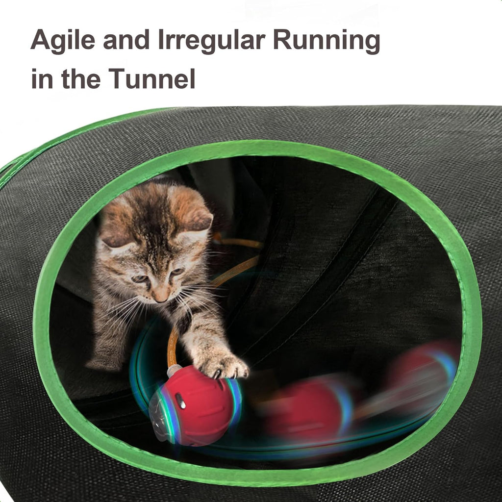 Cat Toys Ball Fast Rolling in Cat Tunnel – Motion-Activated Ball in Enrichment Tunnel,Hide & Seek Puzzle Game for Indoor Cats & Kittens,Boredom Relief for Cats (Orange-red)