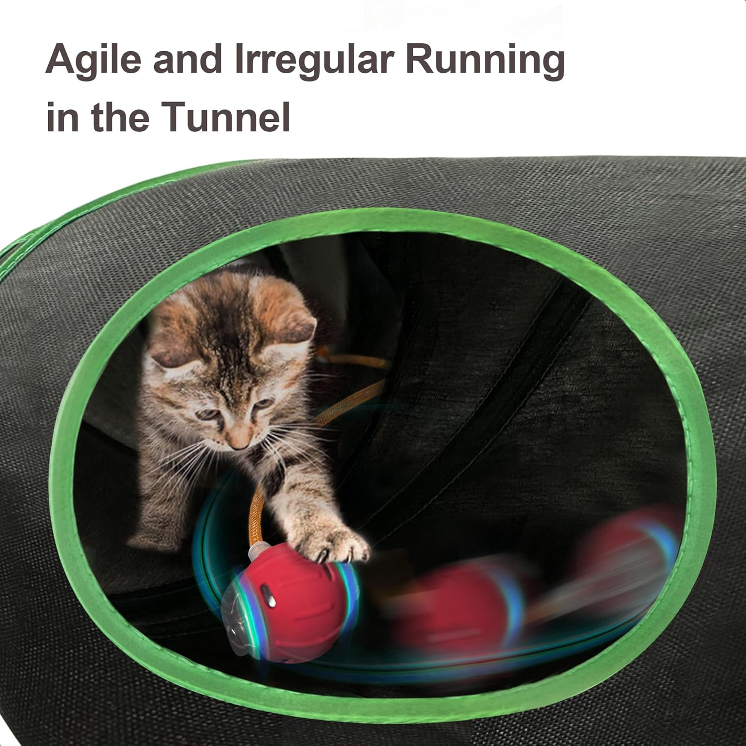 Cat Toys Ball Fast Rolling in Cat Tunnel – Motion-Activated Ball in Enrichment Tunnel,Hide & Seek Puzzle Game for Indoor Cats & Kittens,Boredom Relief for Cats (Orange-red)