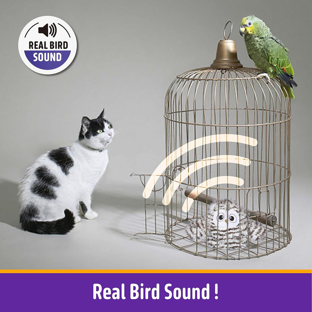 Interactive Cat Toy Rechargeable Automatic Chirping Owl Kitten Toy with Catnip, Auto Beating Wings Flying Bird Cat Toys for Indoor Cats to Play Alone, Never Boredom