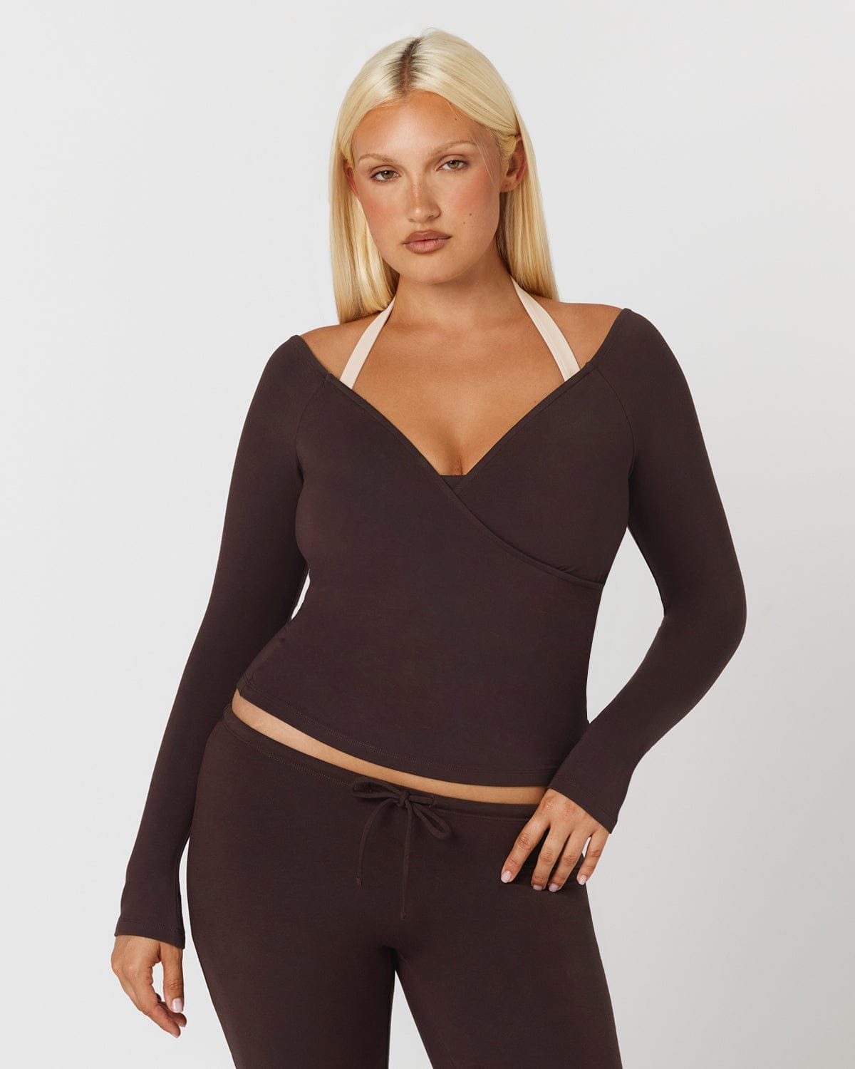 Off Shoulder Wrap Top | Espresso
