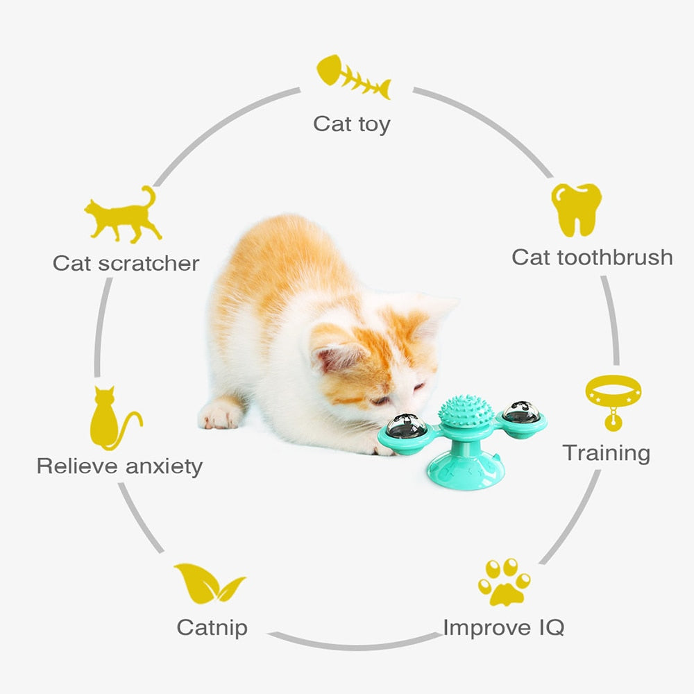 Cat Windmill Toy With Catnip LED Ball Teeth Cleaning