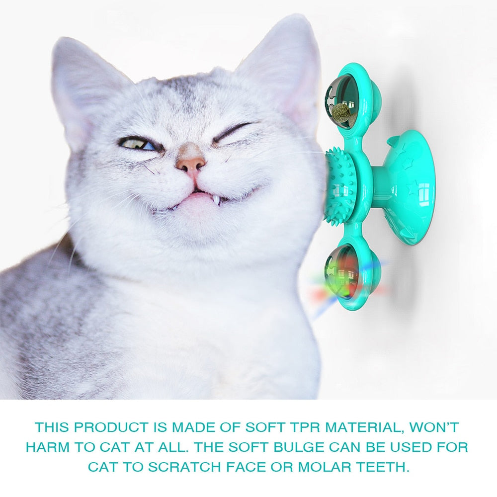 Cat Windmill Toy With Catnip LED Ball Teeth Cleaning