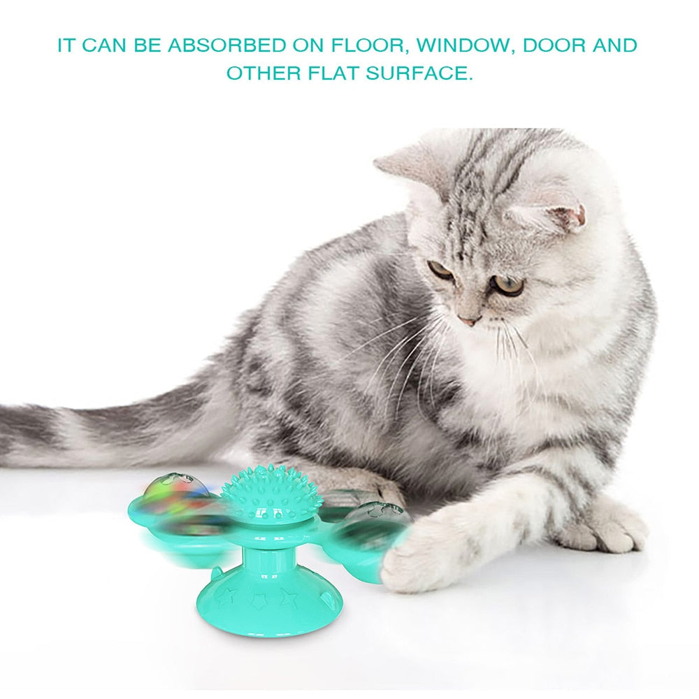 Cat Windmill Toy With Catnip LED Ball Teeth Cleaning