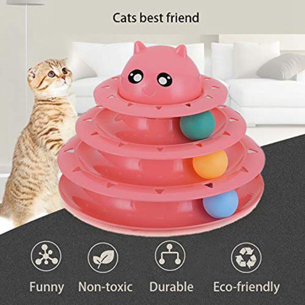 Cat Toy Colorful 3 Level Tower Track Roller Toy with Balls