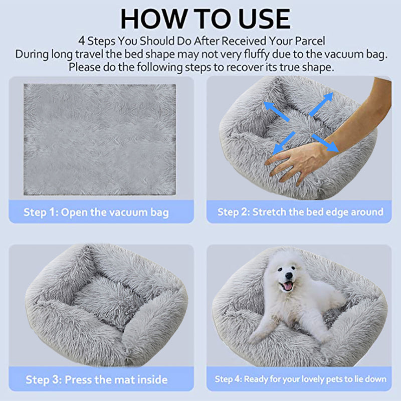 Fuzzy nest dog bed Square Long Plush Pet Bed