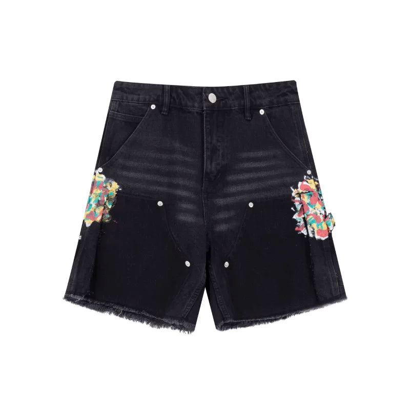 Gallery Dept Black Floral Patch Denim Shorts