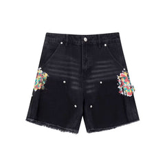 Gallery Dept Black Floral Patch Denim Shorts