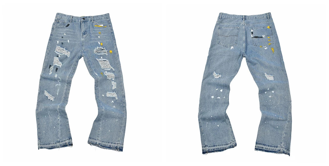 Gallery Dept Multi‑Mark Distressed Paint Jeans