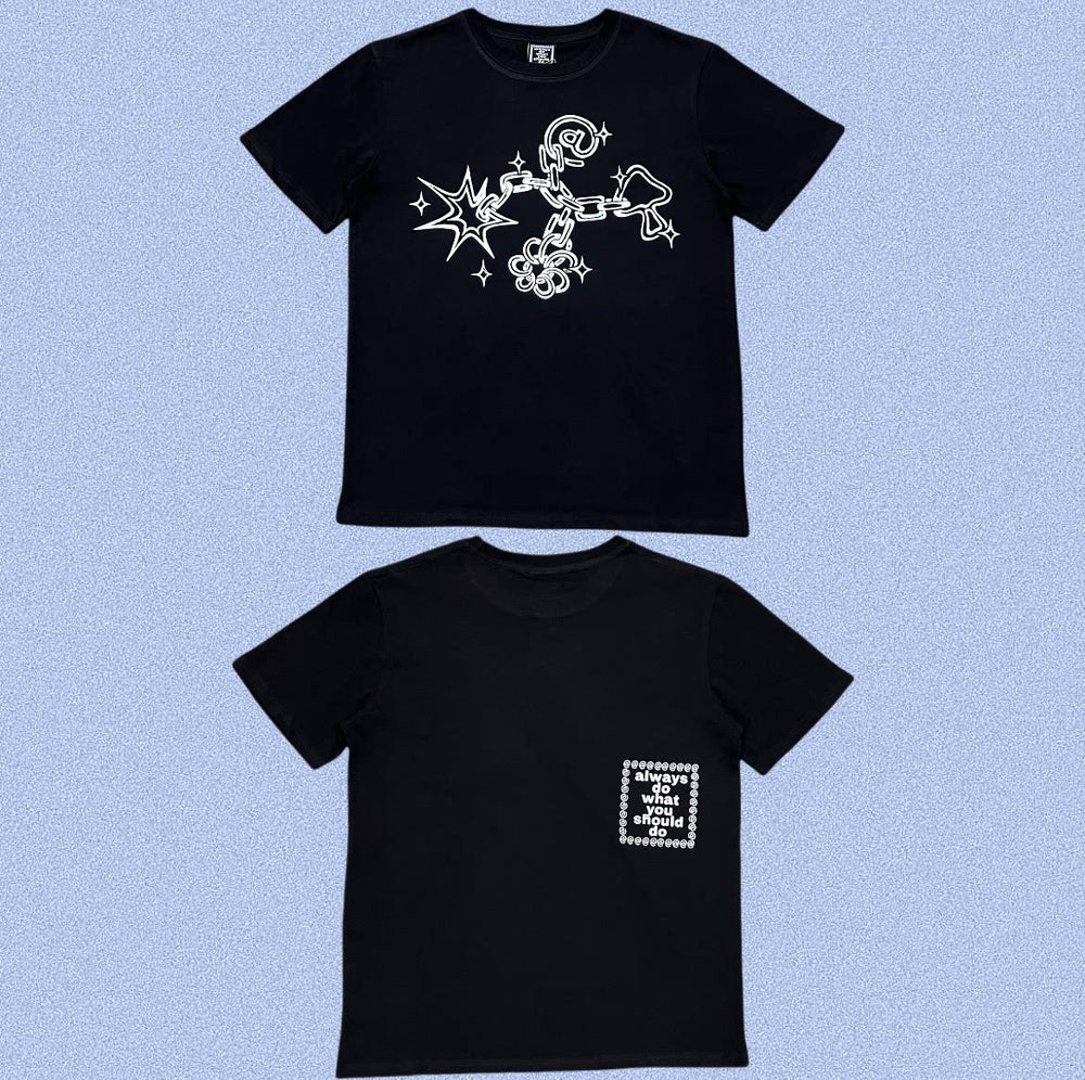 ADWYSD Black Doodle Character Graphic Tee
