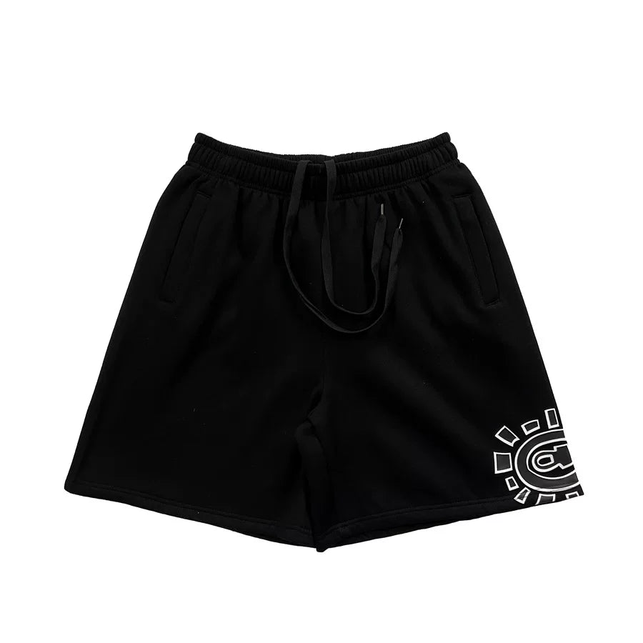 ADWYSD Black White Sun Print Sweat Shorts