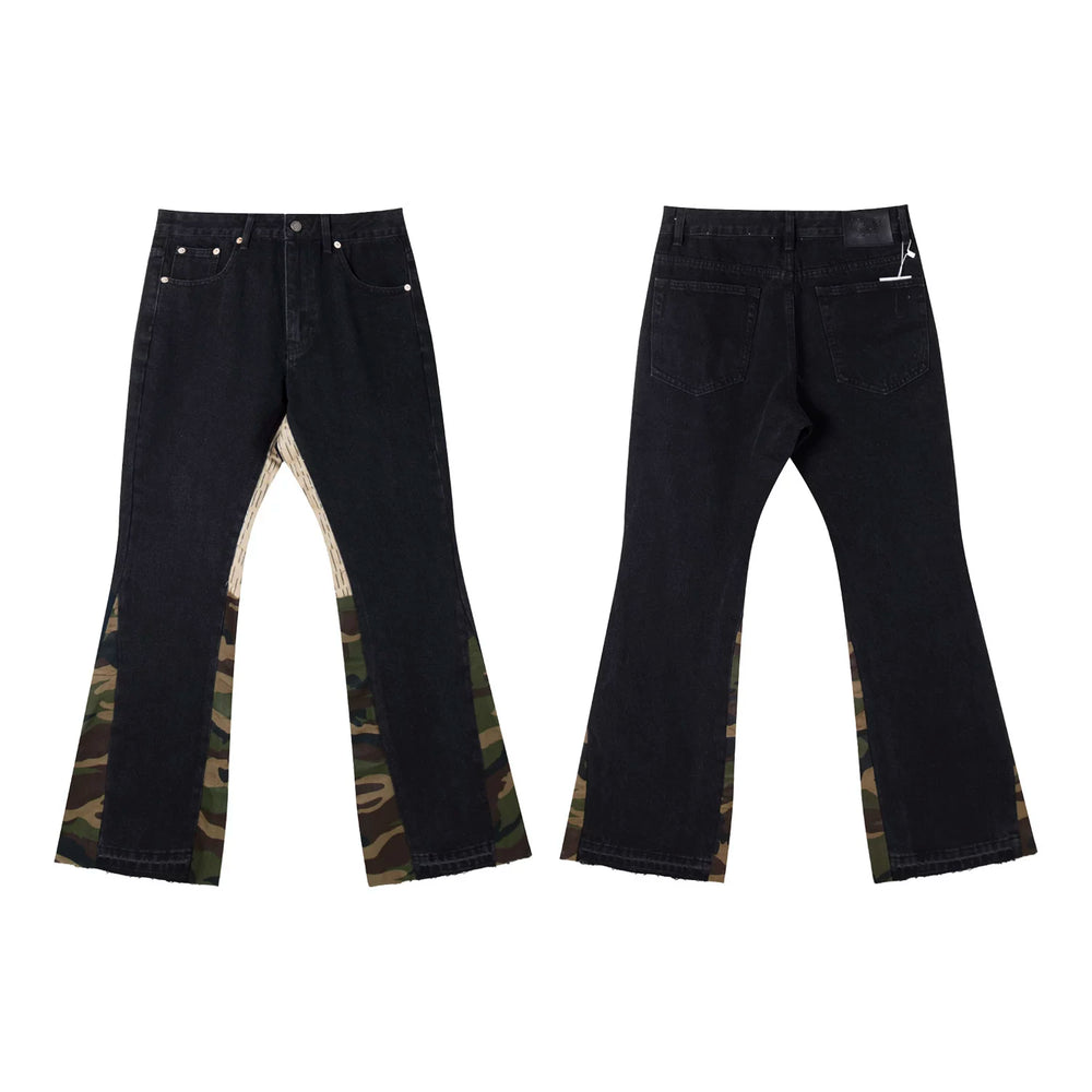 Gallery Dept Camo‑Panel Black Flare Jeans