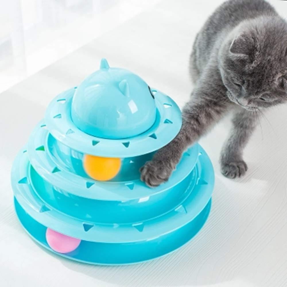 Cat Toy Colorful 3 Level Tower Track Roller Toy with Balls