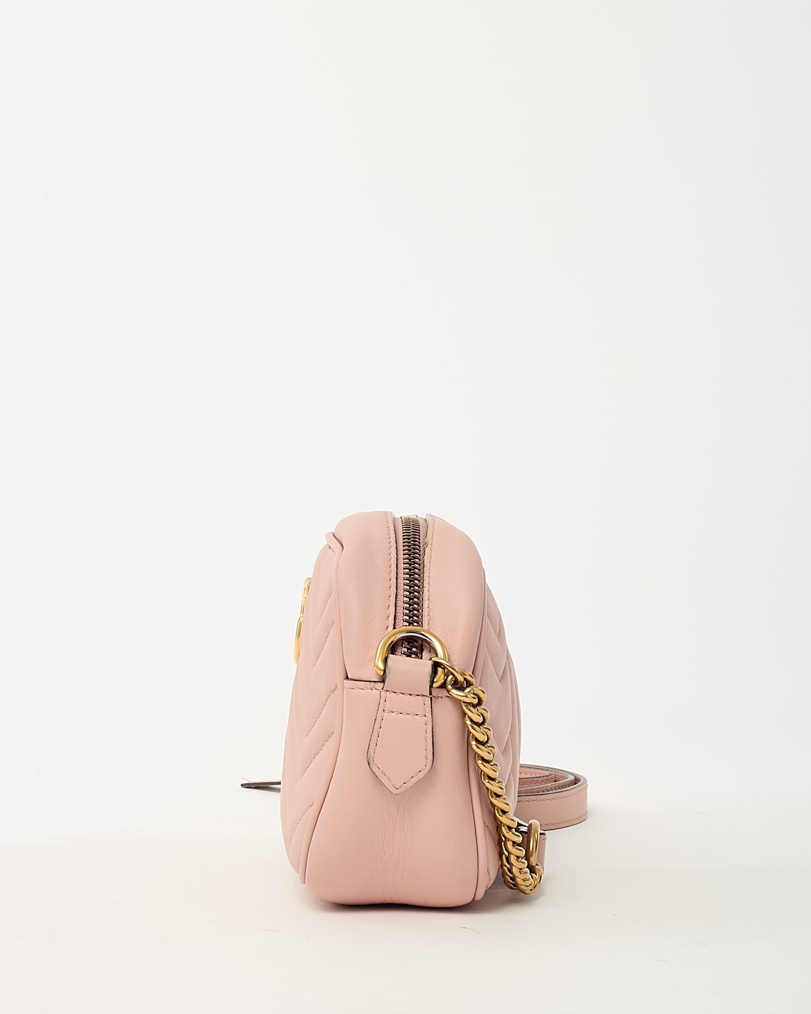 Gucci Pink Chevron Leather Mini Marmont Camera Bag GHW