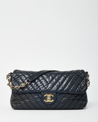 Chanel Black Surpique Chevron Leather Paris-Byzance Large Flap Bag GHW