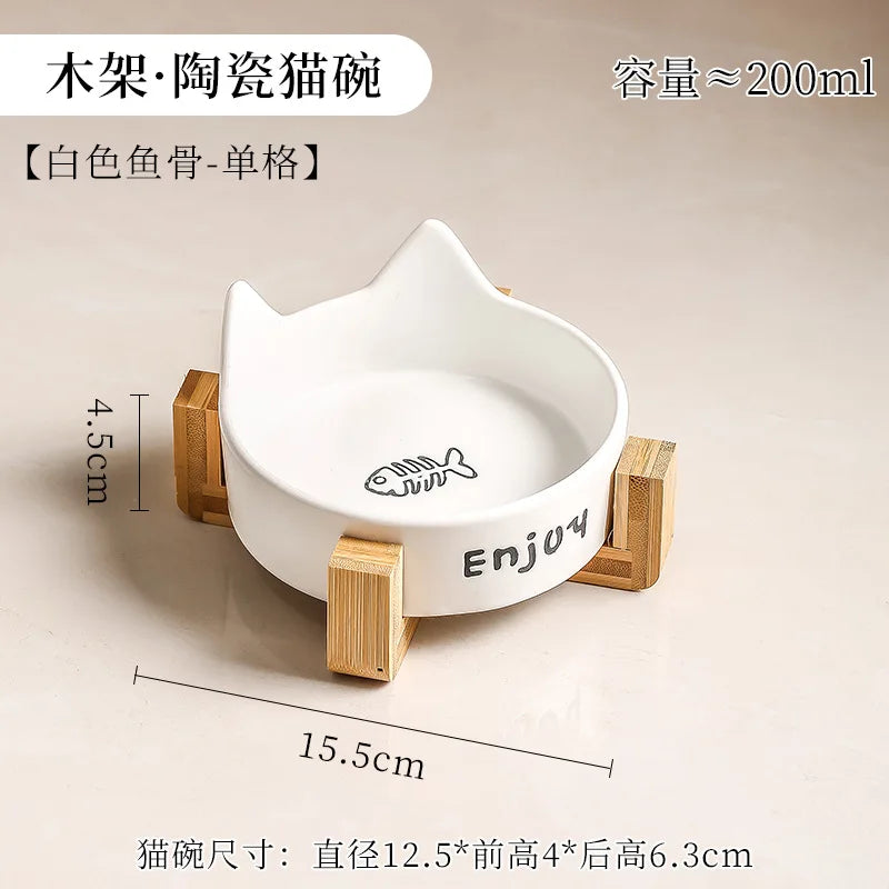 Ceramic Single/Double Cat Bowl |Bamboo Stand |Perfect for Your Furry Friend!