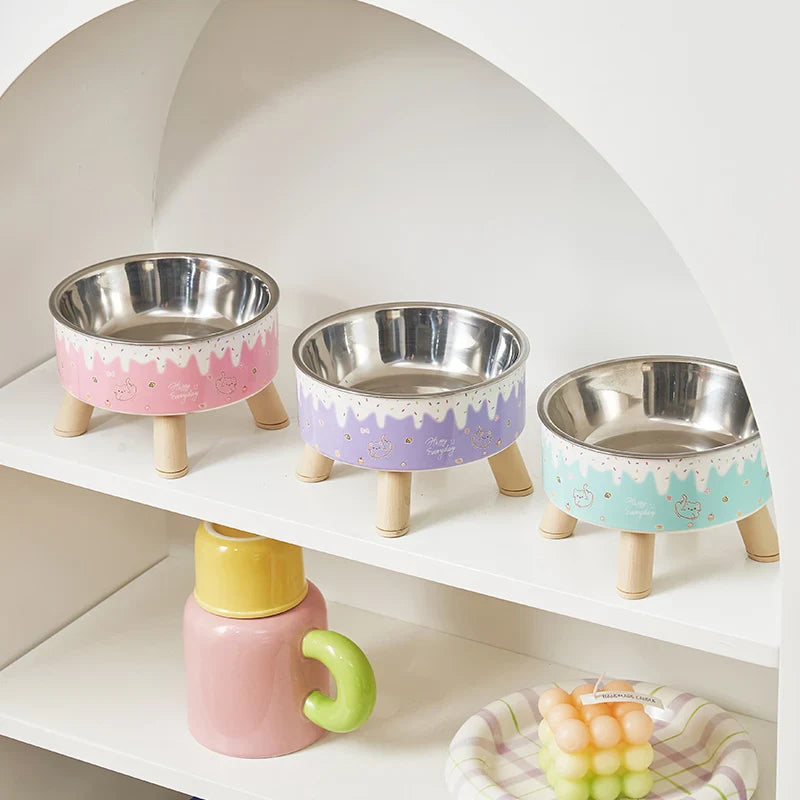 Elevated Dog Bowl with Colorful Design